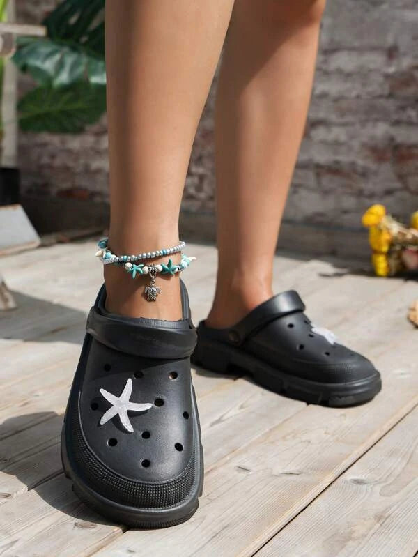 Women Starfish Decor Hollow Out Multi-way Wear Vented Clogs, Fashionable Black EVA Clogs