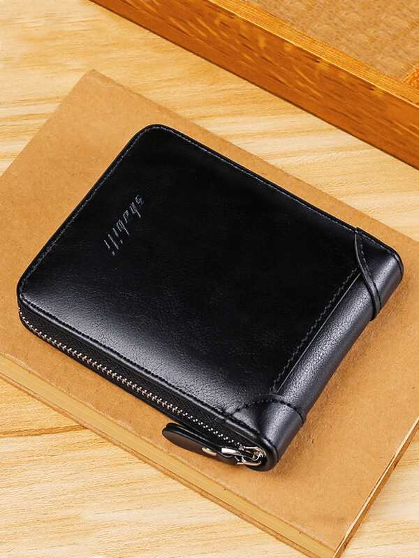 Men Letter Graphic Small Wallet Credit Card Small Purse Bifold Zipper Men Wallet