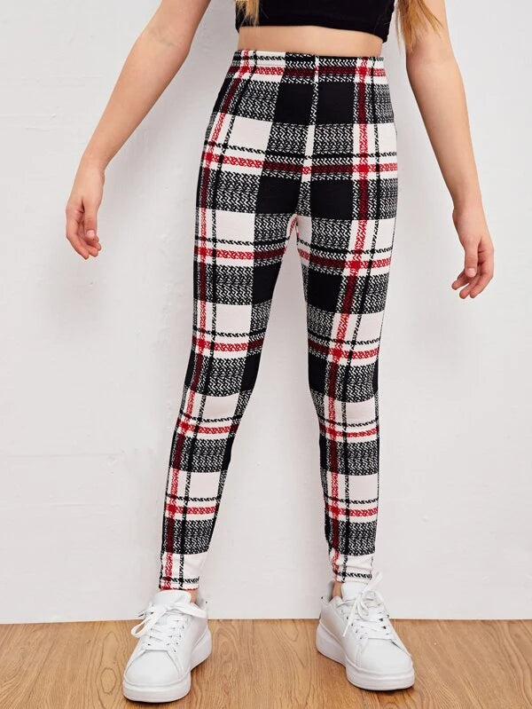 SHEIN Girls Plaid High Waist Leggings