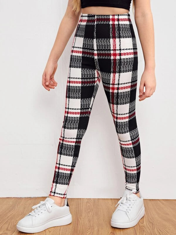 SHEIN Girls Plaid High Waist Leggings