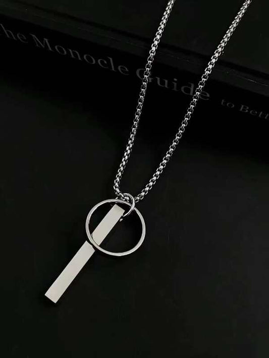 Men Geometric Charm Necklace Silver Stainless Steel Fashionable Popular Jewelry Gift Party