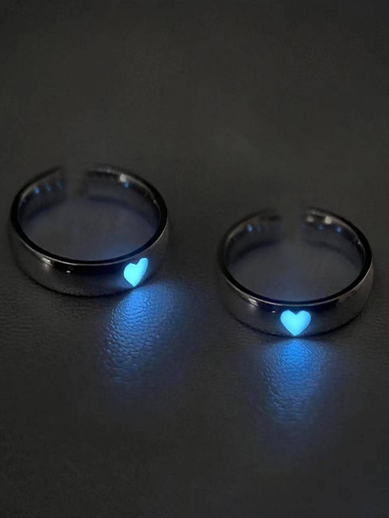 1pair Adjustable Glow In The Dark Heart-Shaped Couple Ring For Valentine's Day Gift