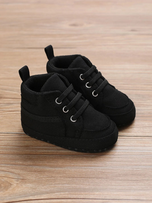 Baby Lace Up Front Sneakers, Sporty Black Fabric Skate Shoes