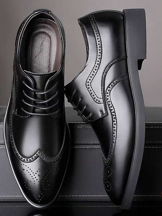 Men Lace Up Hollow Out Dress Shoes, Business Black Derby Shoes