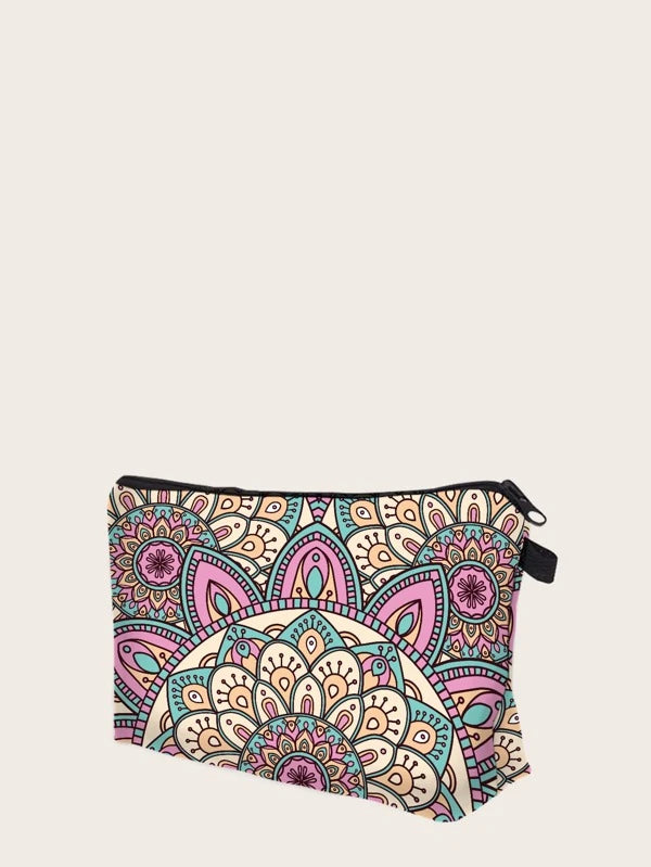 1pc Pink Mandala Cosmetic Bag Hand Holding Storage Lazy Portable Toiletry Bag Makeup Bag For Women Girls