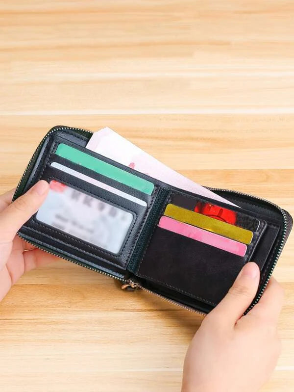 Men Letter Graphic Small Wallet Credit Card Small Purse Bifold Zipper Men Wallet