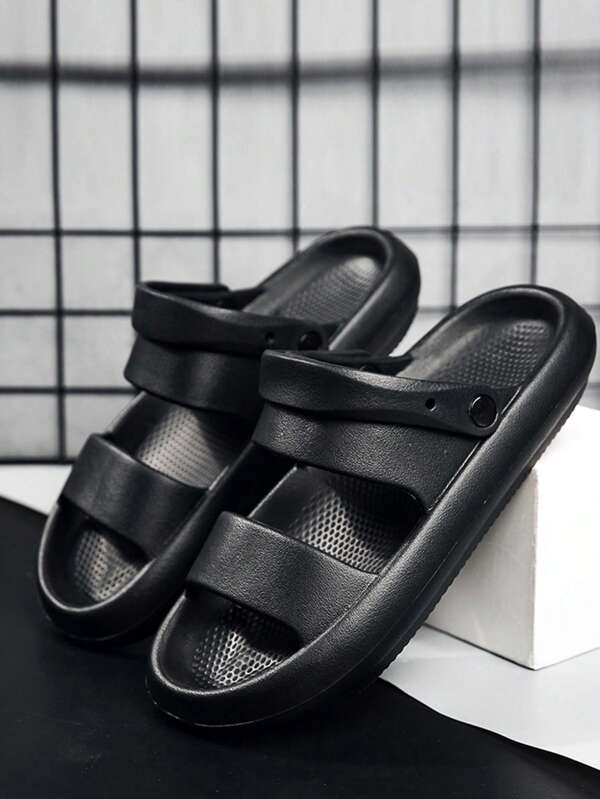 Men Comfortable Two-way Wear Sandals, Minimalist Black EVA Casual Sandals For Summer