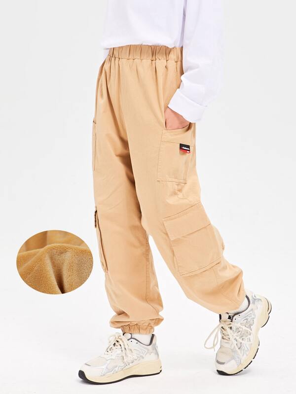 Boys Patched Detail Flap Pocket Thermal Cargo Pants