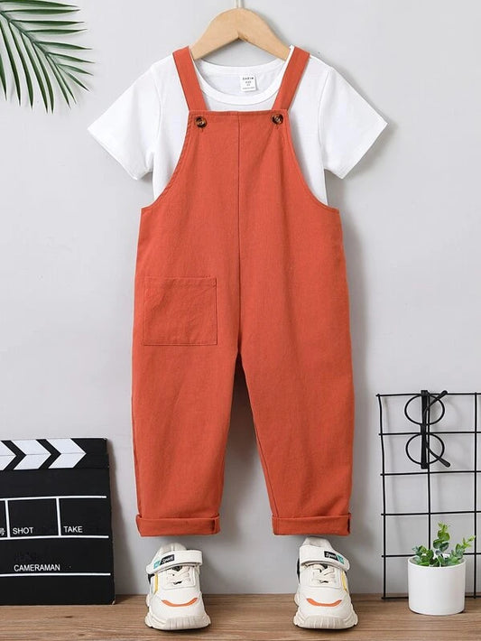 Toddler Boys Solid Tee & Pocket Patched Overall Jumpsuit