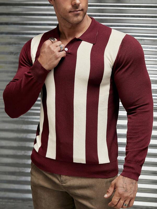 SHEIN Men Striped Pattern Polo Neck Sweater