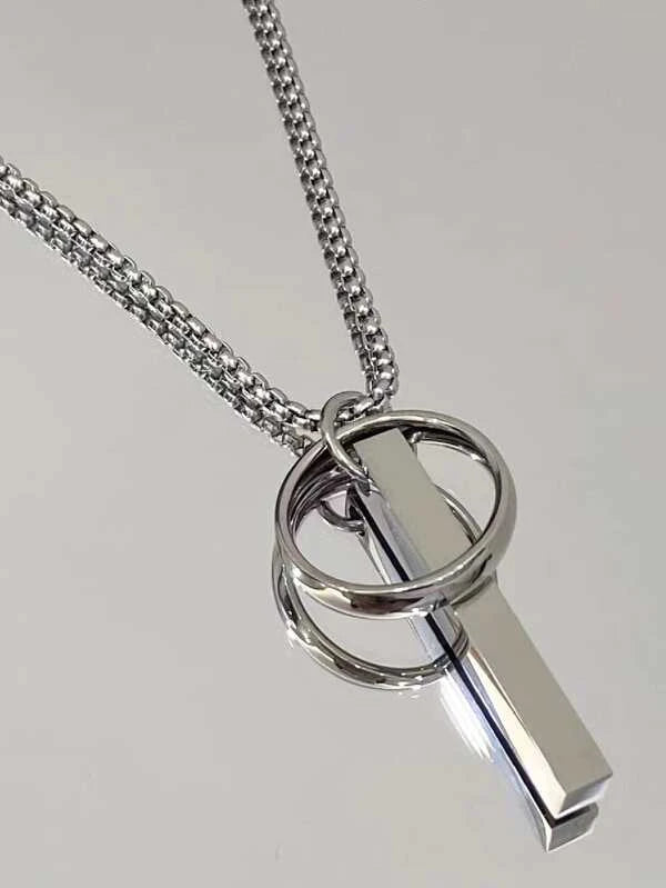 Men Geometric Charm Necklace Silver Stainless Steel Fashionable Popular Jewelry Gift Party