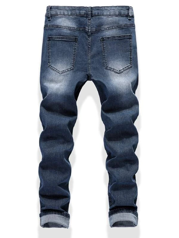 Manfinity LEGND Men Cotton Ripped Cat's Whisker Washed Jeans