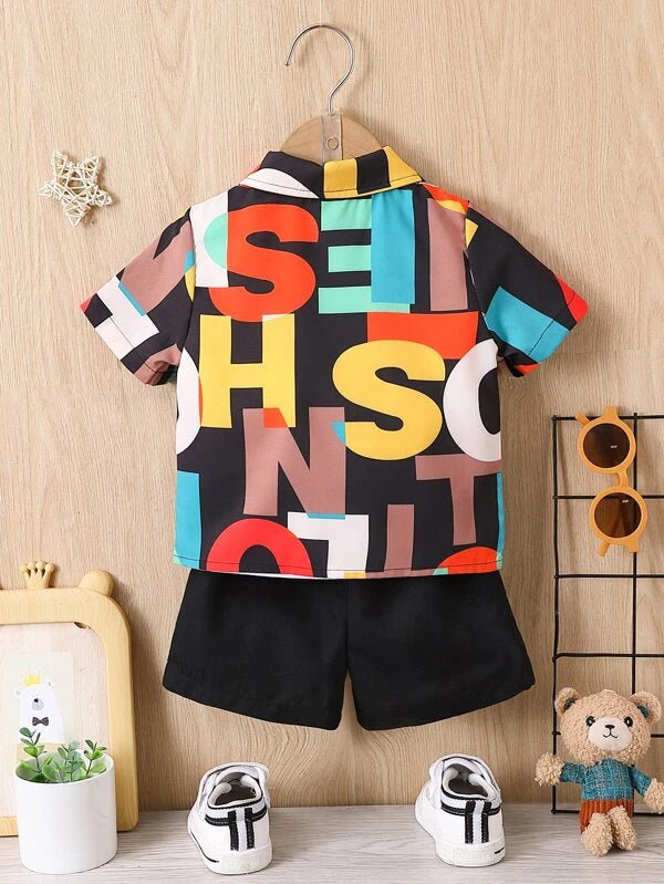 Baby Boy Letter Graphic Shirt & Shorts Without Tee