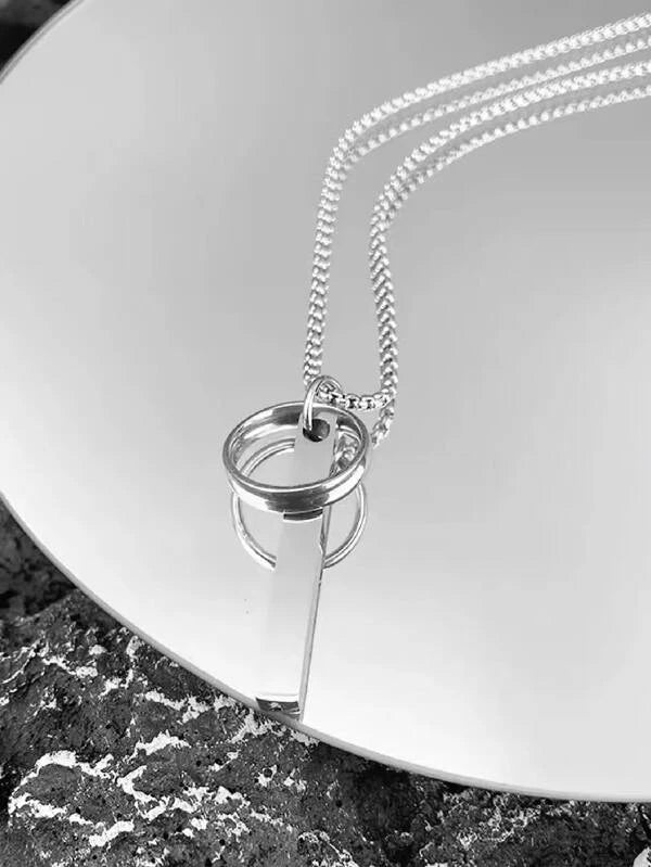 Men Geometric Charm Necklace Silver Stainless Steel Fashionable Popular Jewelry Gift Party