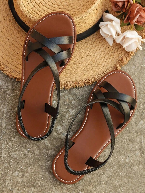 New Arrival Back Strap Fashion Women's Flat Sandals, Ladies Black Flat Sandals