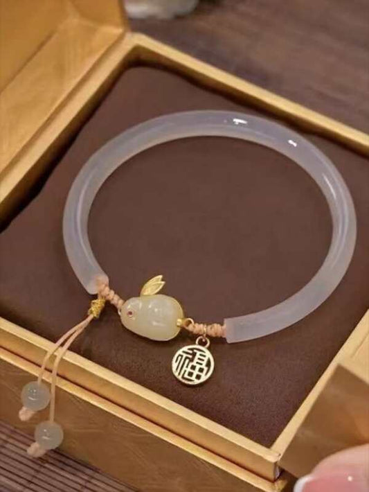 1pc Fashionable Chinese Character Charm Rabbit Decor Bangle For Women For Daily Decoration