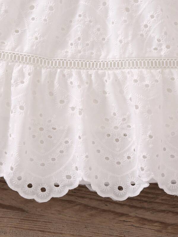 Toddler Girls Eyelet Embroidery Puff Sleeve Ruffle Hem Dress