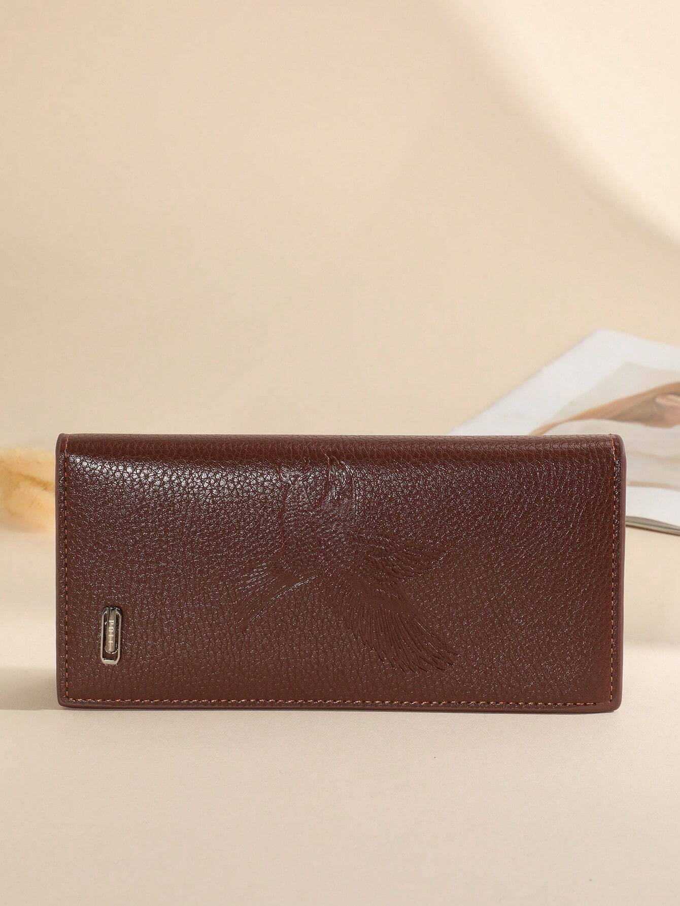 Patch Decor Long Wallet Bifold Brown Elegant