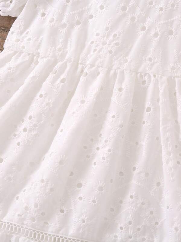 Toddler Girls Eyelet Embroidery Puff Sleeve Ruffle Hem Dress