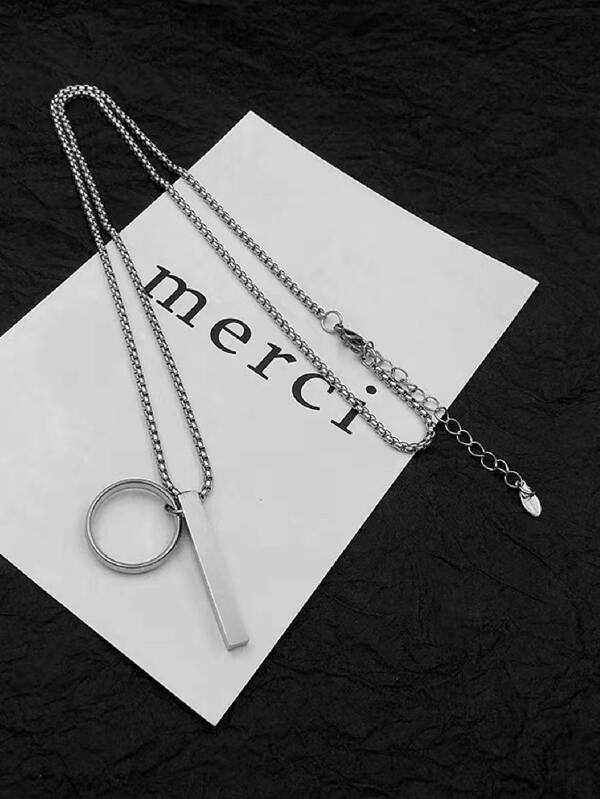 Men Geometric Charm Necklace Silver Stainless Steel Fashionable Popular Jewelry Gift Party