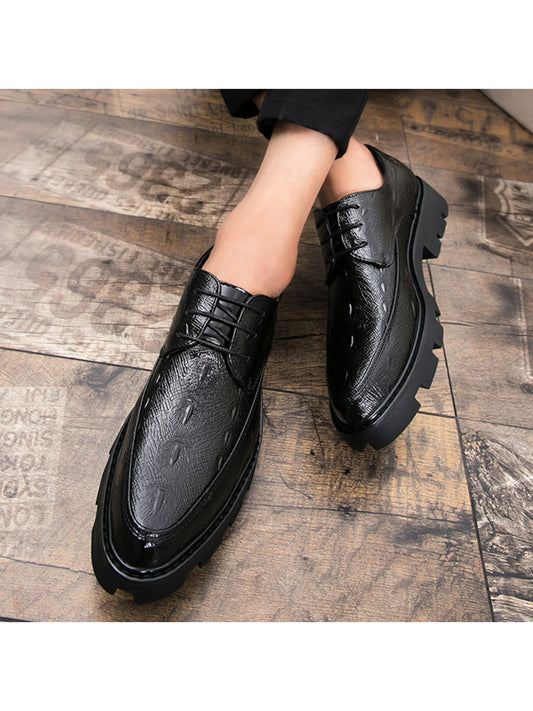 New Arrivals Men's Casual Shoes, Business Work Shoes With Crocodile Pattern & Pointed Toe, British Style Personality Pu Leather Elevator Shoes