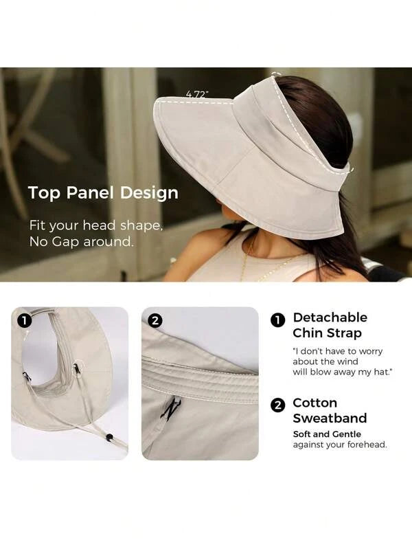 1pc Women Solid Color Sun Protection Visor Hat For Outdoor Travel