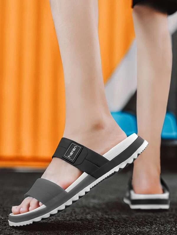 Men Letter Graphic Double Strap Slides