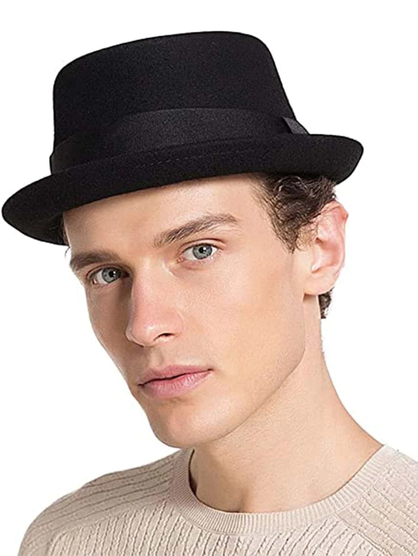 Vintage Wide Brim Wool Felt Men Solid Fedora Hat Panama