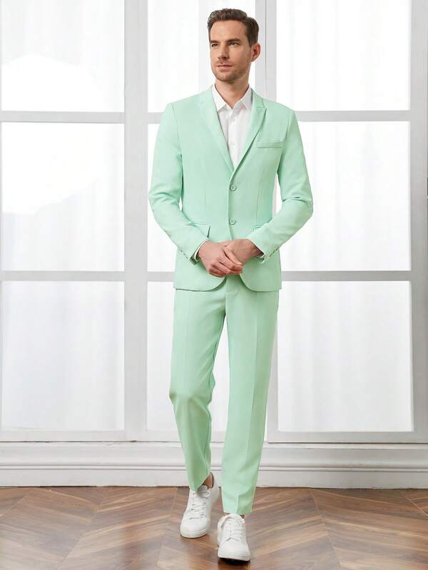 SHEIN Men Solid Blazer & Suit Pants Set