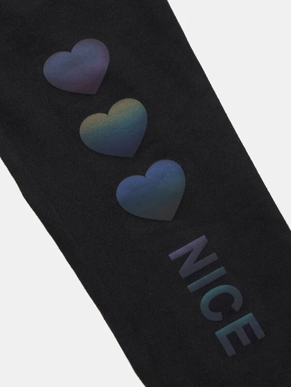 Girls Reflective Heart And Letter Graphic Leggings