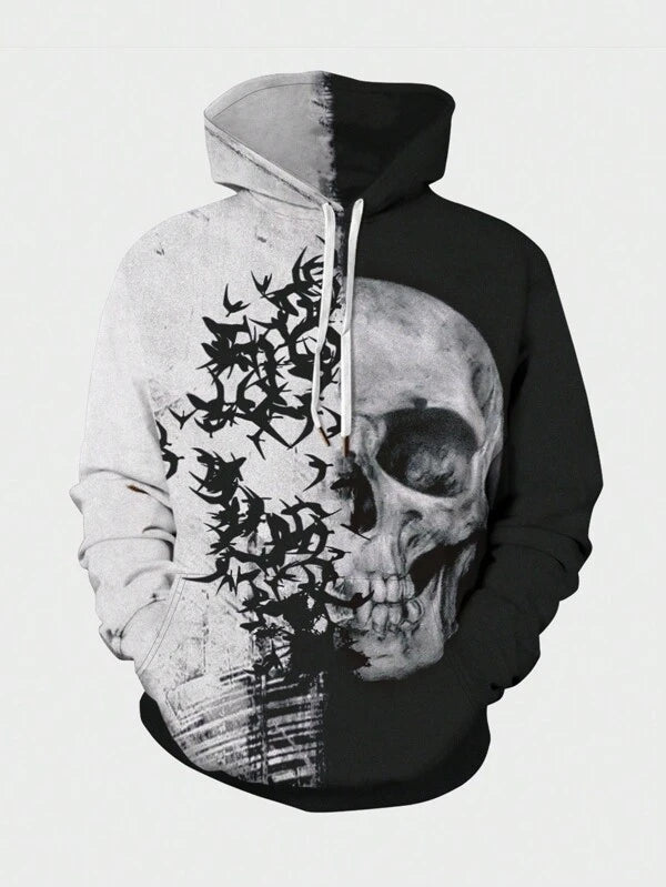 Manfinity EMRG Men Two Tone Skull Print Drawstring Hoodie