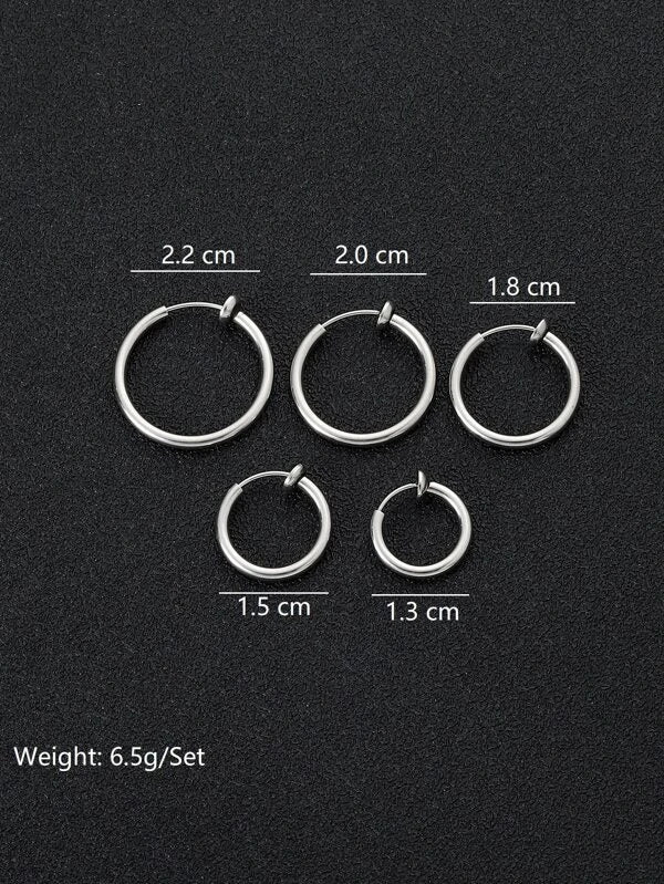 Fashionable and Popular 5pcs Men Minimalist Hoop Earring Stainless Steel Punk Hip Pop Style for Jewelry Gift and for a Stylish Look