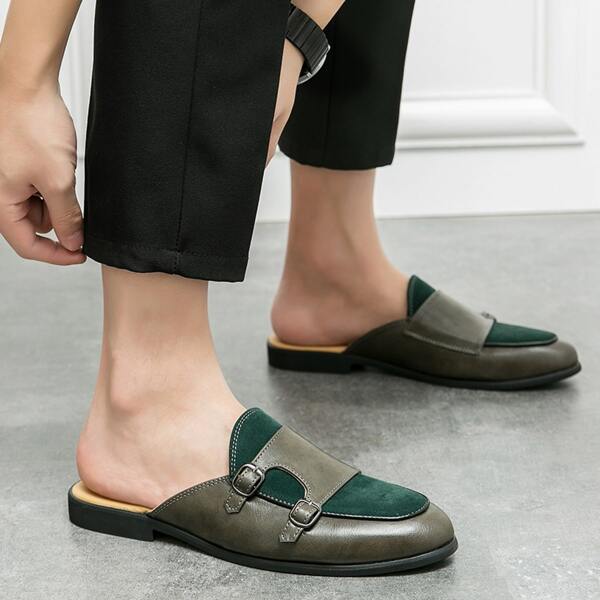 Men's Color-block Classic Mules Half-slipper Loafers With Closed Toe