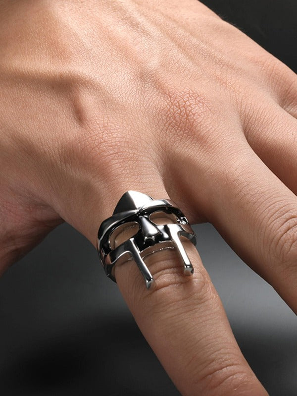 Men Mask Decor Cuff Ring