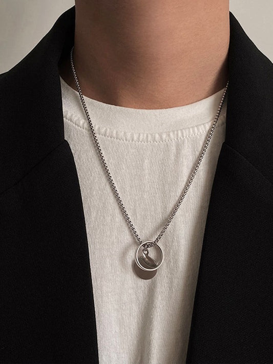 Fashionable and Popular Men Ring & Disc Charm Necklace Stainless Steel for Jewelry Gift and for a Stylish Look