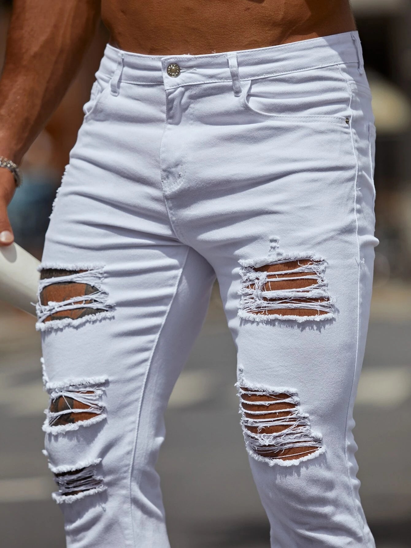 Men Ripped Solid Skinny Jeans