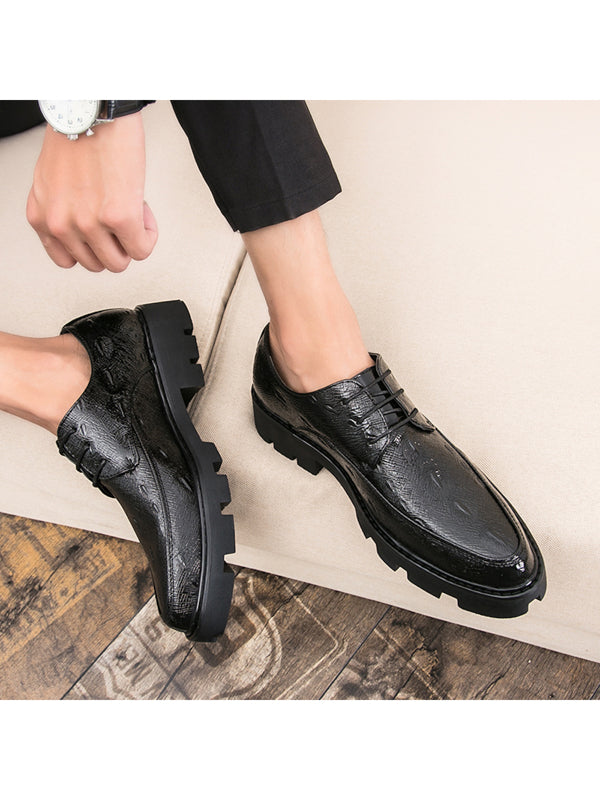 New Arrivals Men's Casual Shoes, Business Work Shoes With Crocodile Pattern & Pointed Toe, British Style Personality Pu Leather Elevator Shoes