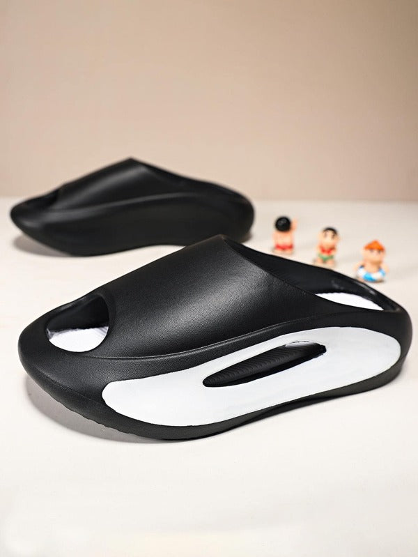 Fashionable Slides For Men, Two Tone Cut Out Design EVA Slippers