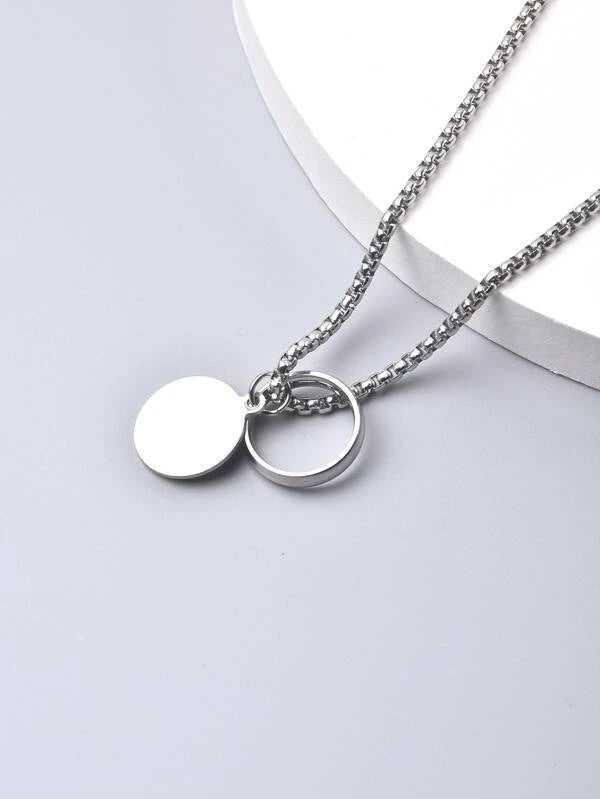 Fashionable and Popular Men Ring & Disc Charm Necklace Stainless Steel for Jewelry Gift and for a Stylish Look