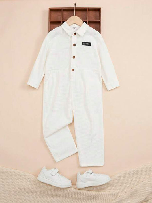 SHEIN Young Boy Letter Patched Detail Shirt Jumpsuit