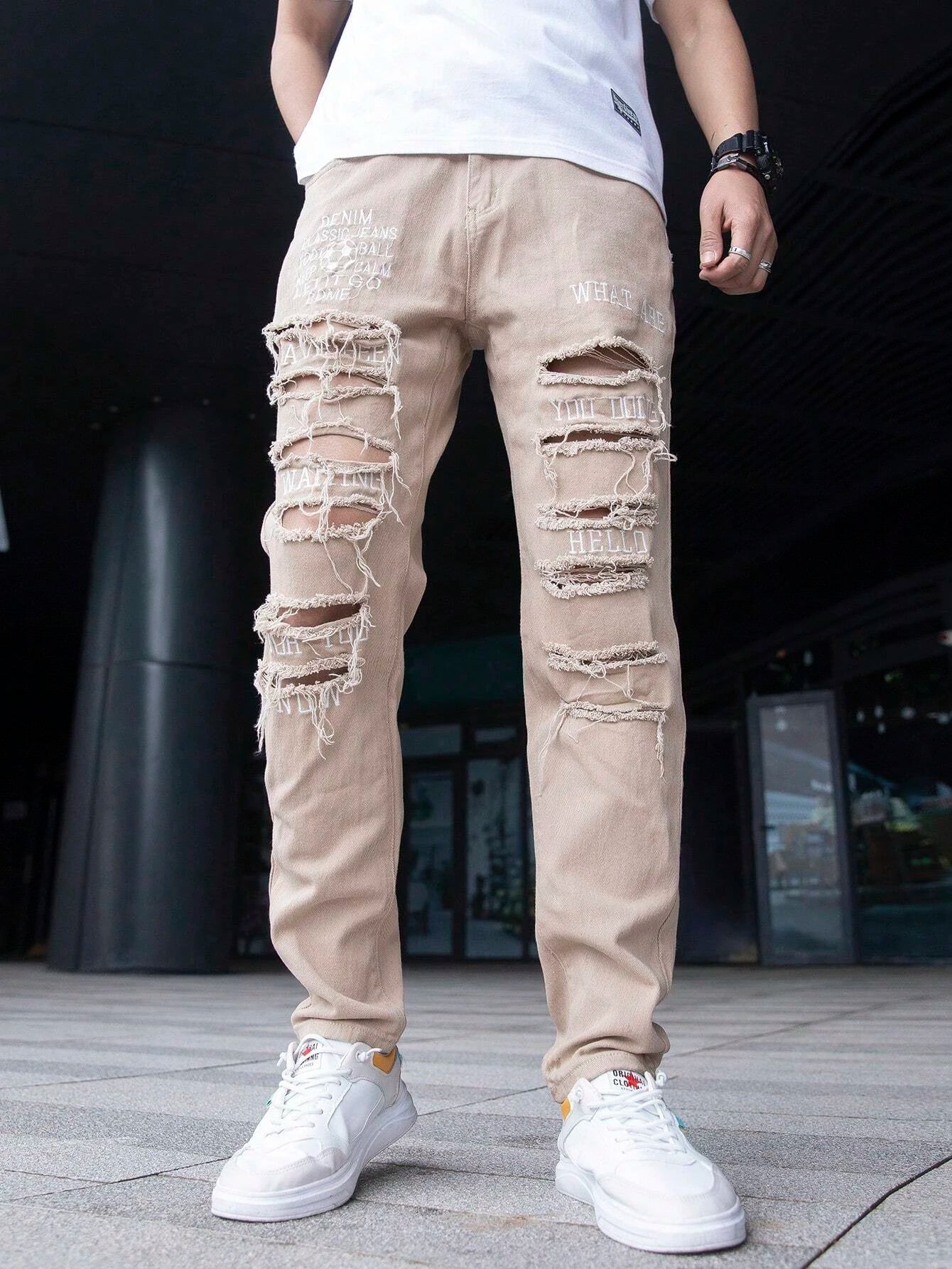 Men Ripped Frayed Skinny Jeans
