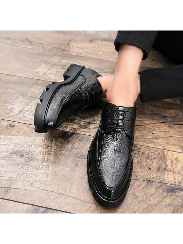 New Arrivals Men's Casual Shoes, Business Work Shoes With Crocodile Pattern & Pointed Toe, British Style Personality Pu Leather Elevator Shoes