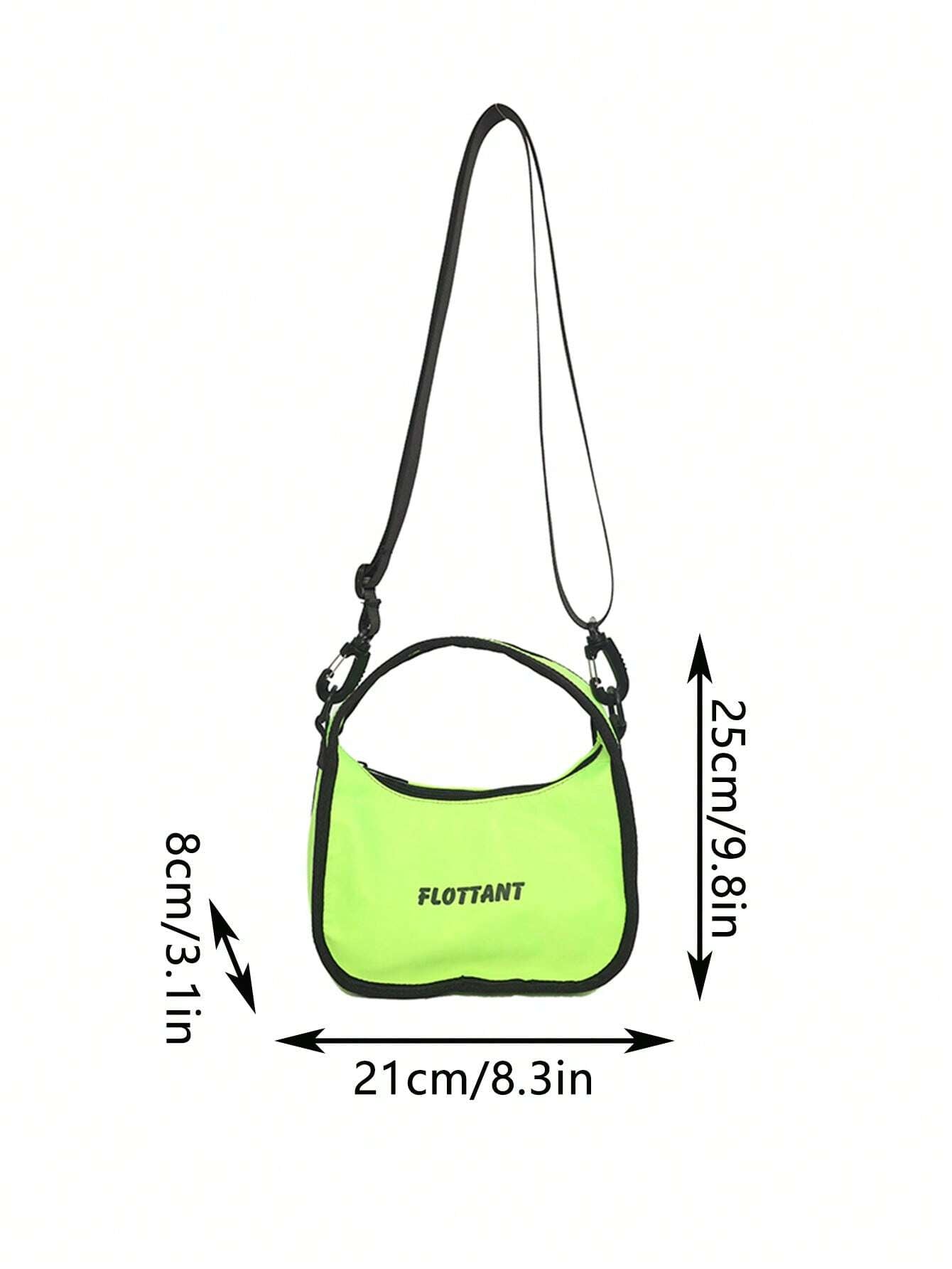 Small Hobo Bag Letter Graphic Contrast Binding Neon Green