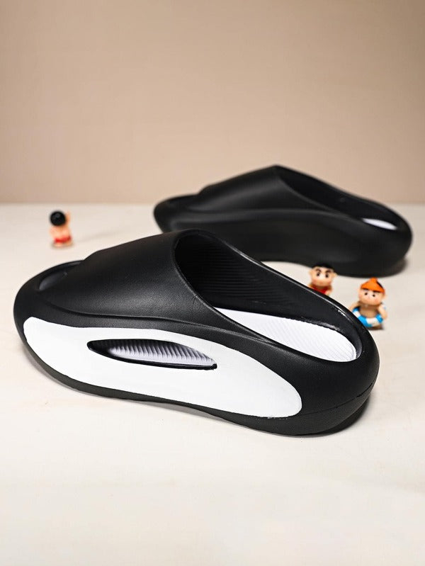 Fashionable Slides For Men, Two Tone Cut Out Design EVA Slippers