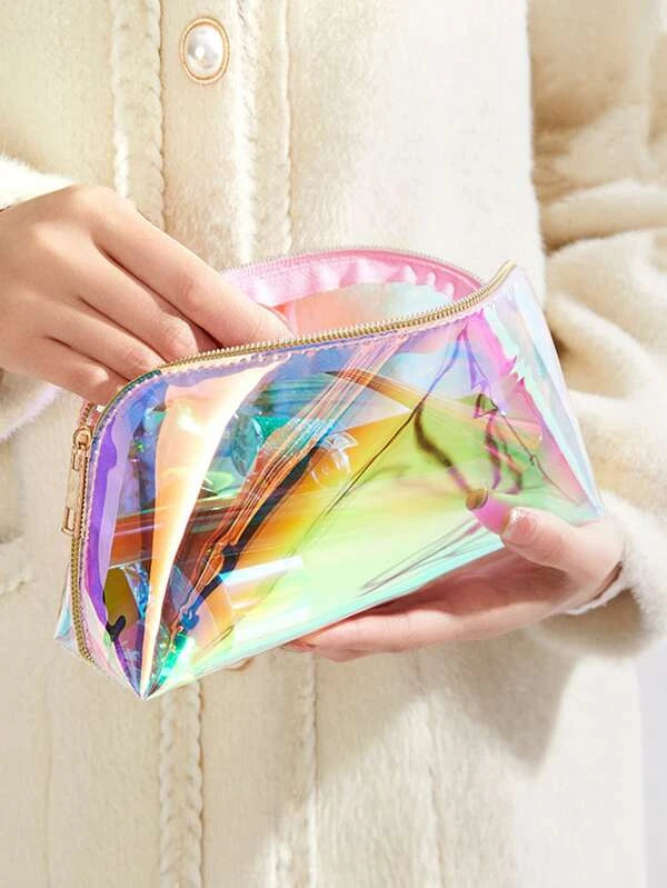 Transparent Pretty Makeup Bag Fashion Laser Travel Cosmetic Bag Toiletry Brush Bag Organizer