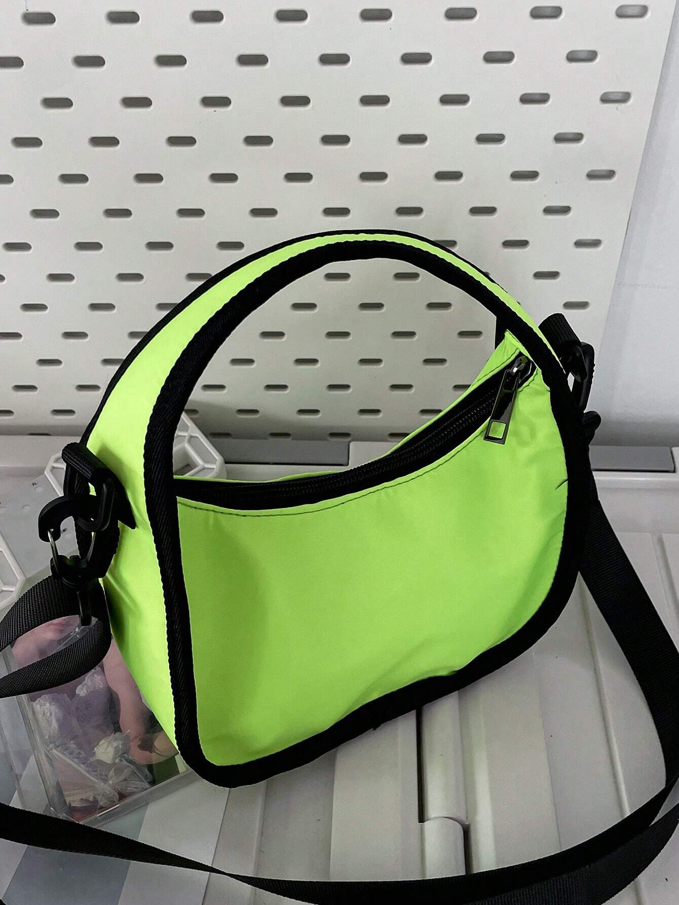 Small Hobo Bag Letter Graphic Contrast Binding Neon Green