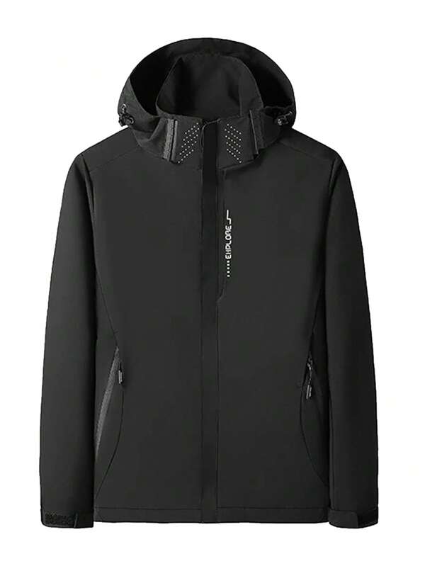 Men Letter Graphic Zip Up Hooded Jacket