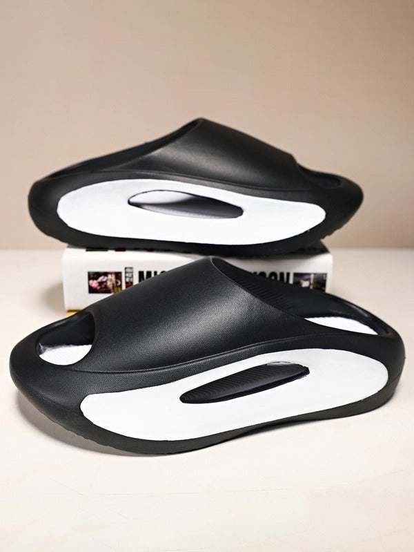 Fashionable Slides For Men, Two Tone Cut Out Design EVA Slippers