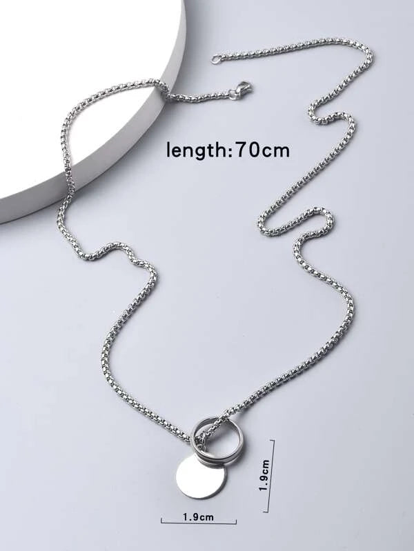 Fashionable and Popular Men Ring & Disc Charm Necklace Stainless Steel for Jewelry Gift and for a Stylish Look