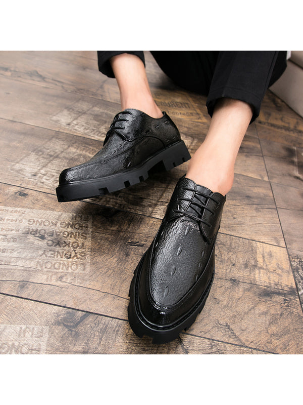 New Arrivals Men's Casual Shoes, Business Work Shoes With Crocodile Pattern & Pointed Toe, British Style Personality Pu Leather Elevator Shoes